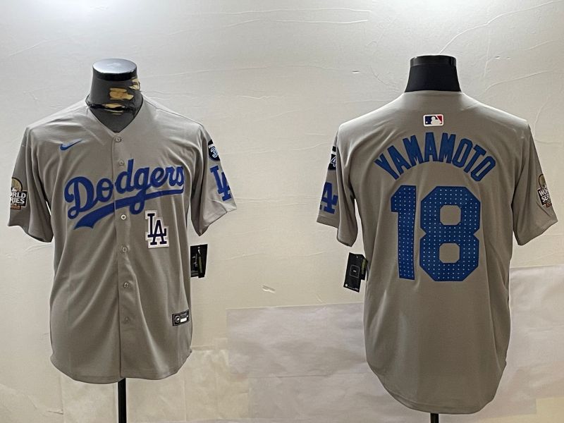 Men Los Angeles Dodgers #18 Yamamoto Grey Game 2024 Nike MLB Jersey style 12125